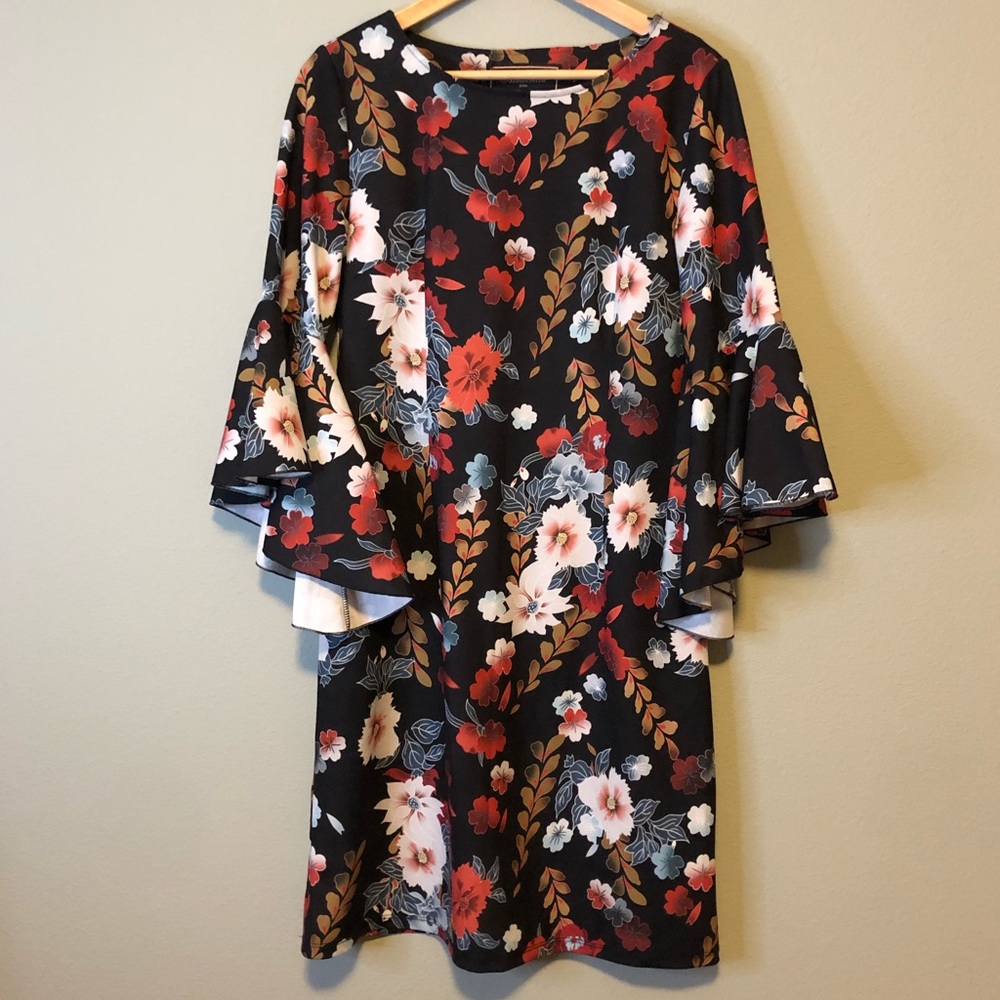 Almatrichi Black Floral Ruffle Sleeve Dress - XL
